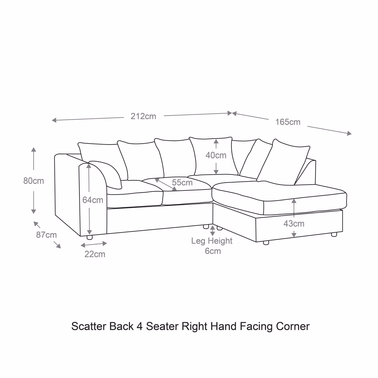 Furnishings For Less UK Byron Dundee Chenille Fabric 3 to 4 Seater L Shaped Corner Sofa in Grey, Right Hand Facing – 4