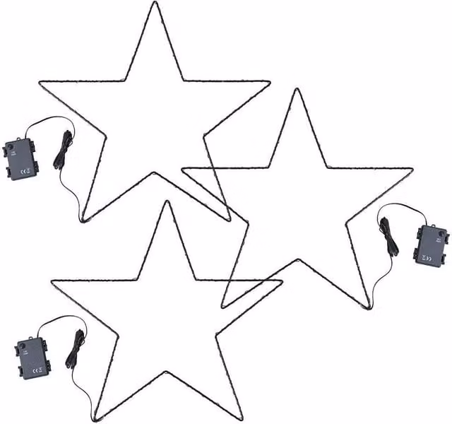 ValueLights 3 Pack Black Metal Star Outdoor Decorative LED String Lights with Warm White Light – 1