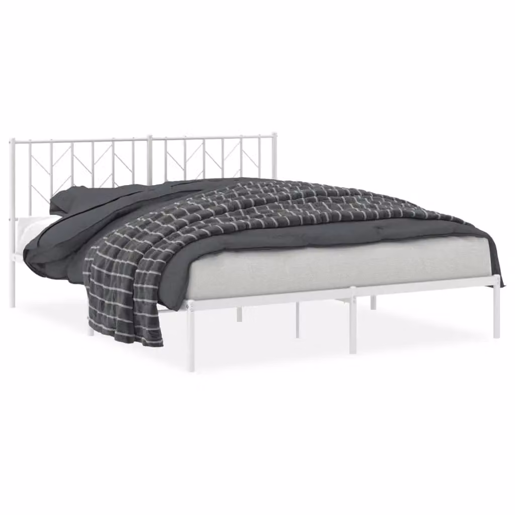 Berkfield Home Metal Bed Frame with Headboard, White, W/D/H: 160 x 200 cm – 2