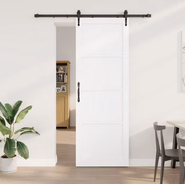 Berkfield Home Modern White Lacquered Solid Pine Sliding Door with Hardware Set W: 83 cm, H: 232 cm