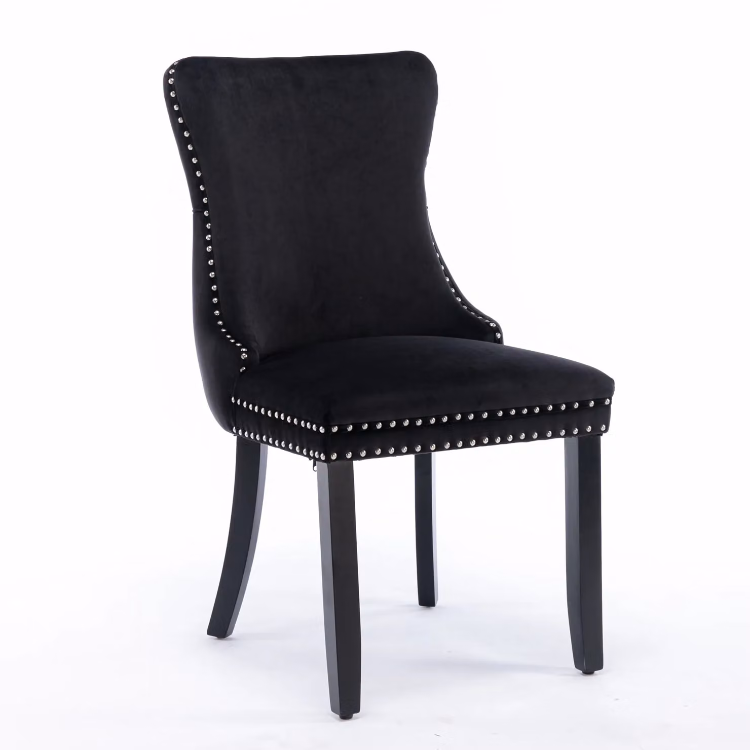 HomeTouch Sierra Set of 4 Black Velvet Tufted Dining Chairs with Oak Wood Legs – 4