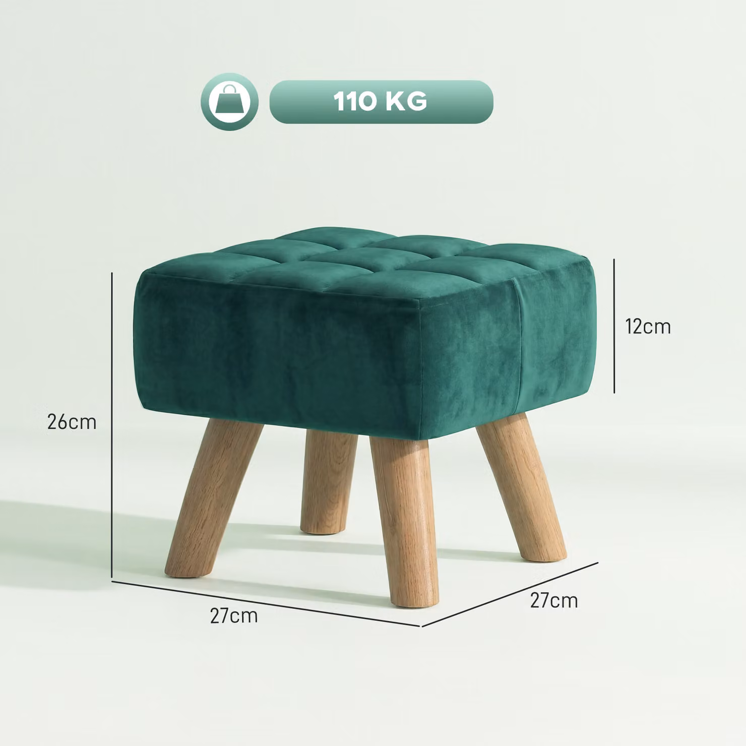 HOMCOM Velvet Rectangular Padded Footstool in Dark Green – 3