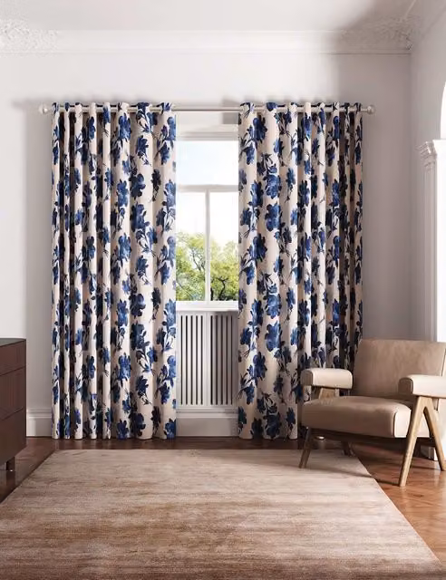 Ted Baker Midnight Garden Blue Floral Thermal Insulating Eyelet Curtains, H: 229 cm x W: 168 cm