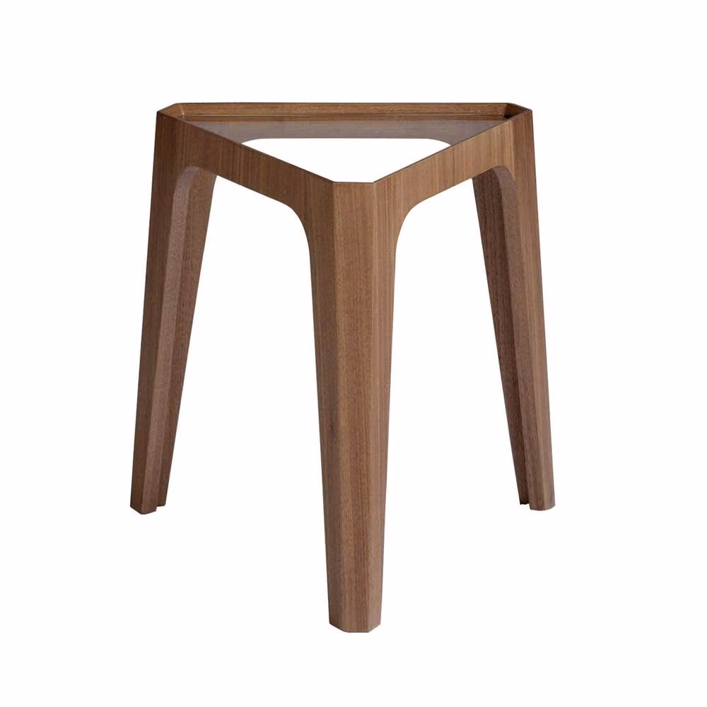 Angel Cerda Triangular Corner Table with Tempered Glass Top in Brown Walnut, W/D/H: 39.0 x 42.0 x 45.0 cm – 2
