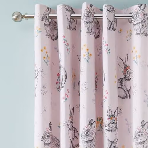 Catherine Lansfield Bunny Tails Ditsy Flowers Reversible Eyelet Curtains, Pink and White, W: 168 cm, H: 183 cm