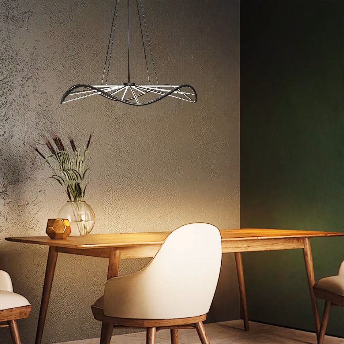 CGC Lighting Paraplu 1 Wave LED Ceiling Pendant Light, Matt Black, Diameter: 60 cm – 4