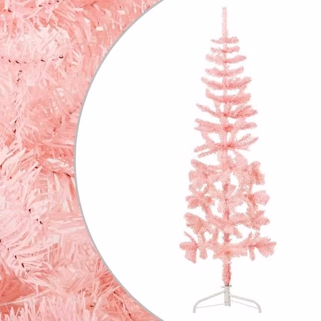 Berkfield Home Slim Artificial Pink Half Christmas Tree with Stand, Height: 120 cm