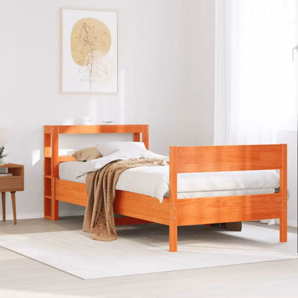 Berkfield Home Solid Pine Small Single Bed Frame in Waxed Brown with Side Compartments, W/D/H: 75 x 190 x 75 cm – 2