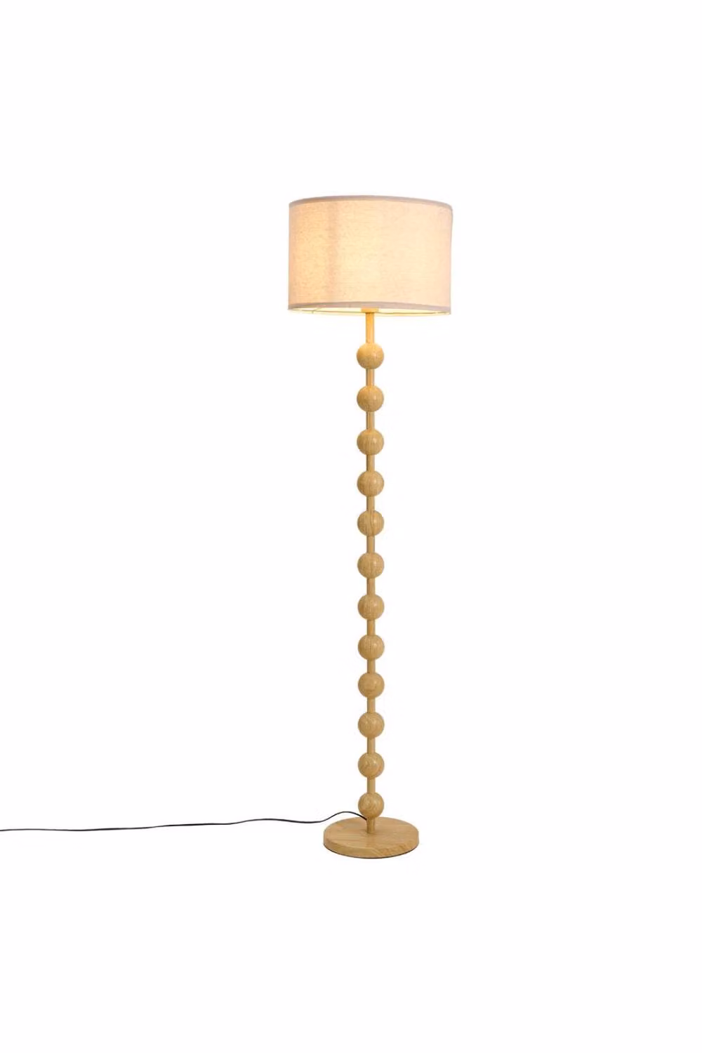 Living and Home Mid-Century Solid Wood Floor Lamp with Beige Fabric Cylinder Shade, H 164.4 cm x W 40.0 cm – 2