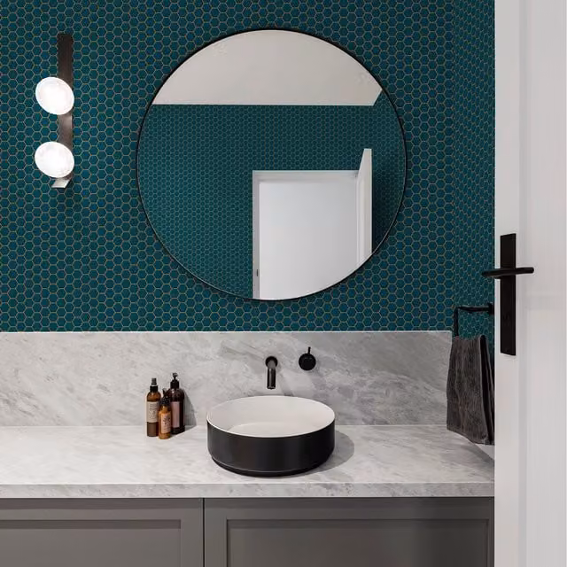 Contour Petrol Teal Geometric Abstract Moisture Resistant Antibacterial Wallpaper Roll