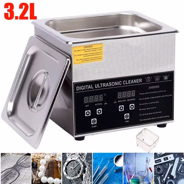 SPETLEK Digital Heated Ultrasonic Cleaner in Silver for Household Jewellery Cleaning, 3.2L