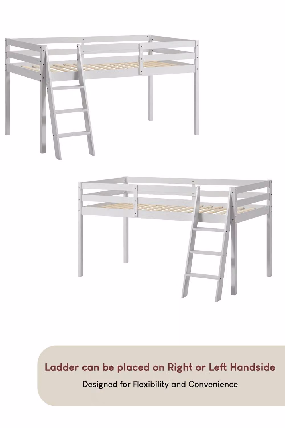 HD Designs Modern Two-Level Single Bunk Bed Frame in White, Solid Wood – 2