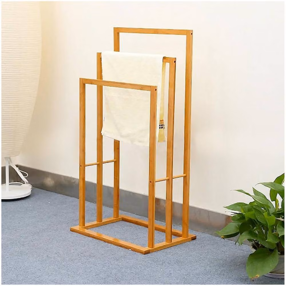 BARGAINS-GALORE Freestanding Bamboo Towel Rack Bathroom Organiser in Light Brown – 2