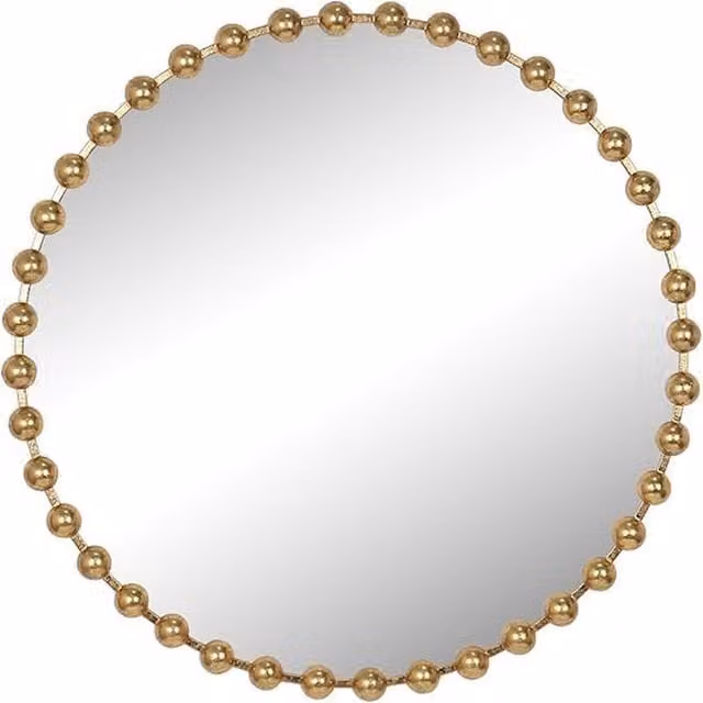 DEENZ Gold Beaded Bordered Round Metal Wall Mirror, Diameter: 80 cm