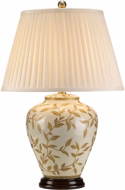 Loops Table Lamp in Brown, Gold and Cream with Crackle Ceramic Base and Pleated Fabric Shade, E27 LED Compatible