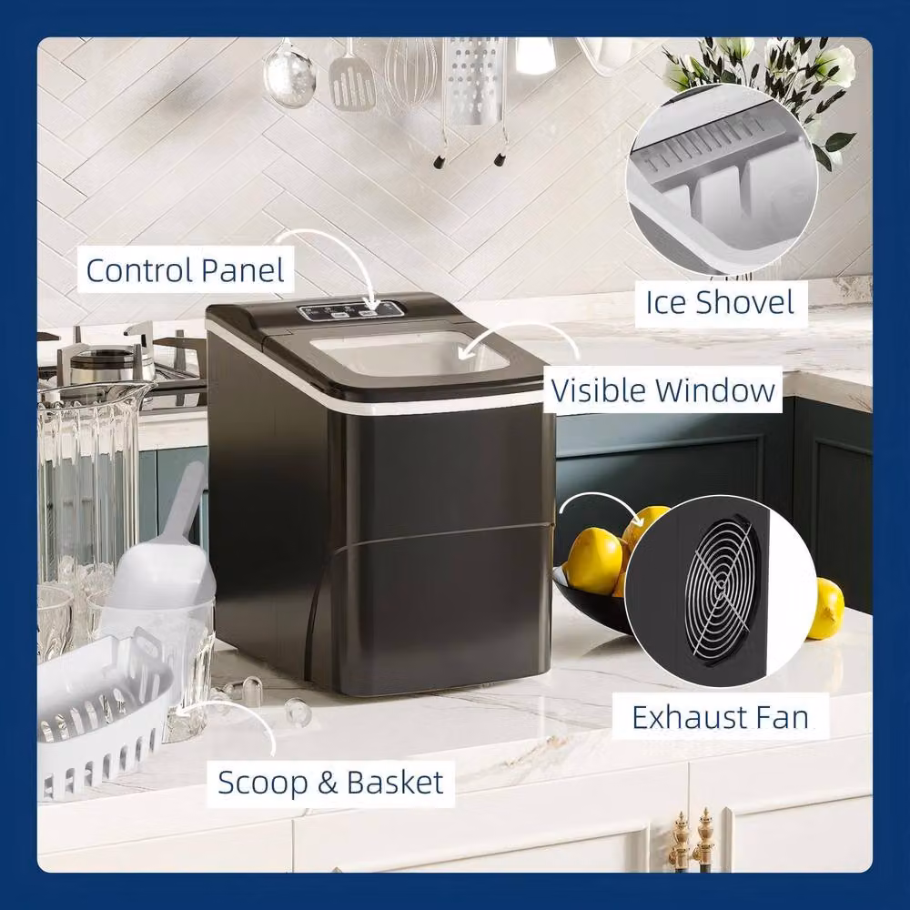 STILVORA Countertop Ice Maker with Digital Display and Self-Cleaning Function, Black, 12 kg – 5