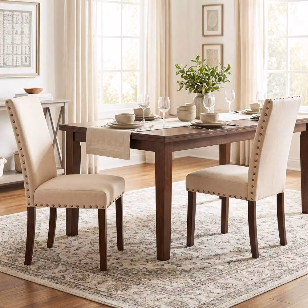 Costway Set of 2 Upholstered High Back Dining Chairs in Beige – 2