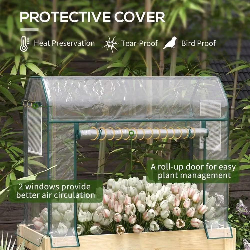 NESTLUNE Wooden Raised Planter with Greenhouse in Brown, W/D/H: 115 x 60 x 165 cm – 4