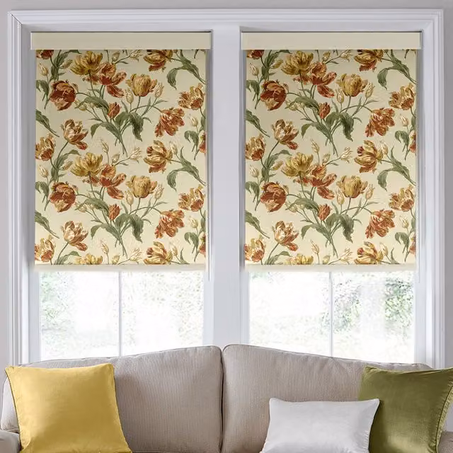 Laura Ashley Gosford Made To Measure Blackout Roller Blind in Gold Floral Polyester