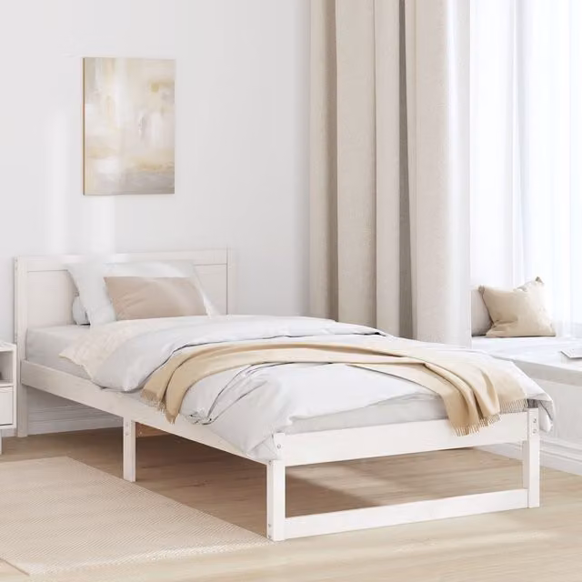 Berkfield Home Single Bed Frame in White Solid Pine Wood