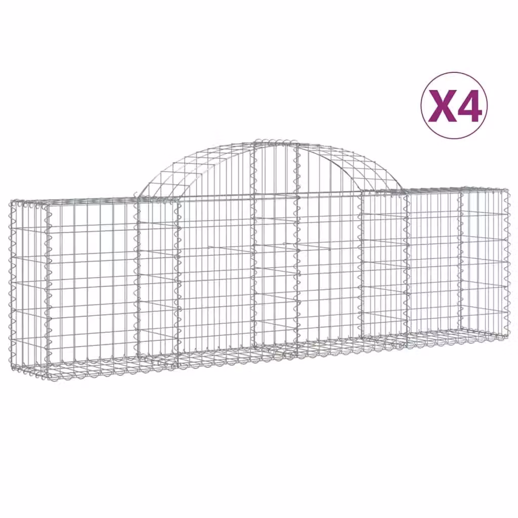 Berkfield Home Arched Gabion Baskets, 4 Piece Set, Silver Galvanised Steel, W: 200 cm, D: 30 cm, H: 60-80 cm – 2