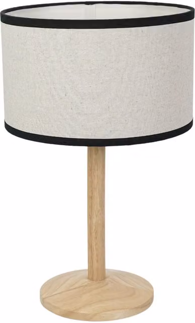 ValueLights Triston Natural Light Wood Stem Table Lamp with Black Linen Trim Drum Shade