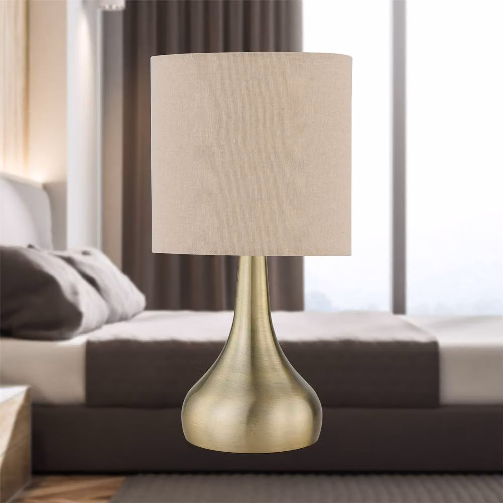First Choice Lighting Romana Antique Brass Touch Table Lamp with Beige Linen Shade – 4