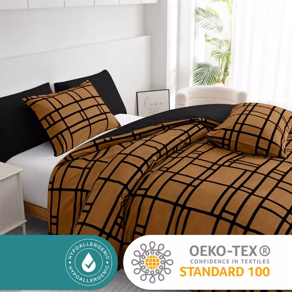 Grace Premium Microfibre Duvet Cover Set in Brown, Double, 140 x 200 cm – 4