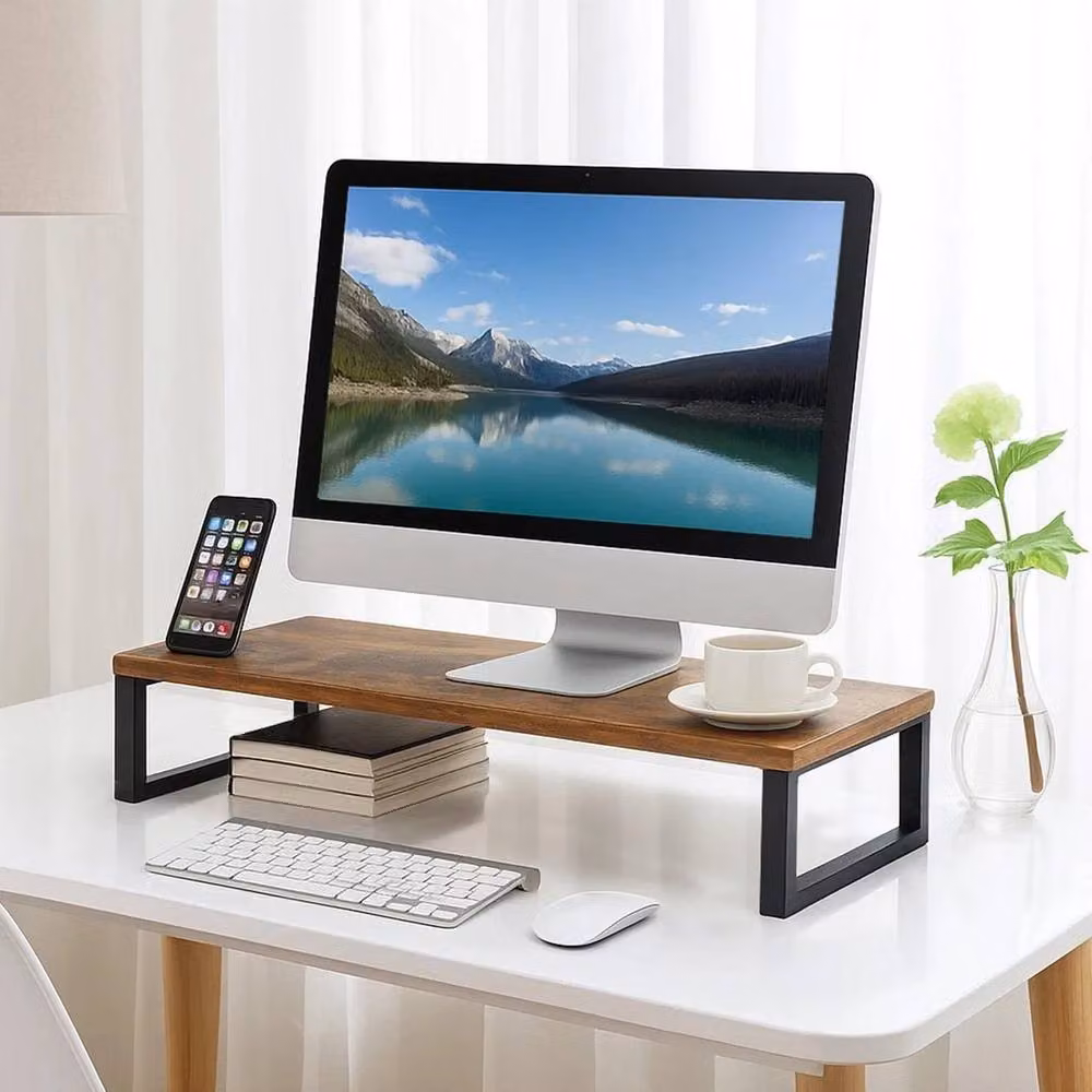 KORVIXA Vintage Wood Monitor Stand Riser with Desktop Storage in Brown – 3