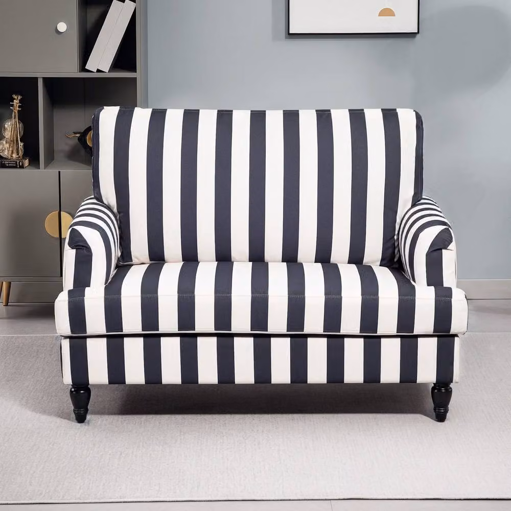 Wyld Haus Yosefi Black and White Striped Velvet Cuddle Chair with Armrests – 5