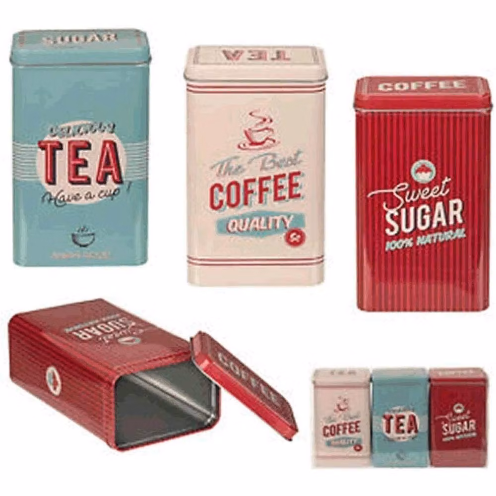 SPETLEK Premium Retro 3-Piece Stainless Steel Tea, Coffee and Sugar Kitchen Storage Set in Silver and Multicolour Striped Design – 2