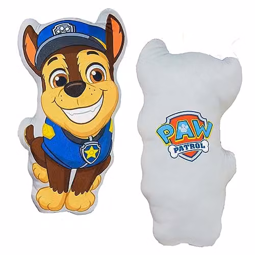 Character World PAW Patrol Chase Shaped Cushion, Super Soft Reversible 2 Sided Multicolour Pillow – 1