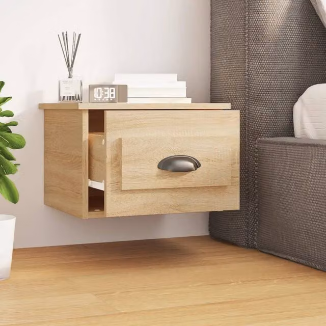 Berkfield Home Elegant Wall-mounted Bedside Cabinets, 2 Piece Set, Sonoma Oak, Light Brown, W: 41.5 cm, D: 36 cm, H: 28 cm