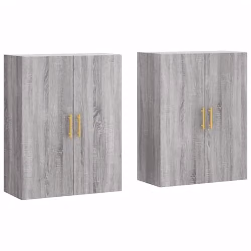 vidaXL Set of 2 Modern Wall Mounted Storage Cabinets in Grey Sonoma with Hinged Doors, W/D/H: 69.5 x 34.0 x 23.5 cm