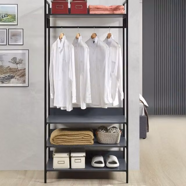 Swish Furniture Alva Open Wardrobe with 4 Shelves and Hanging Rod in Dark Grey and Oak