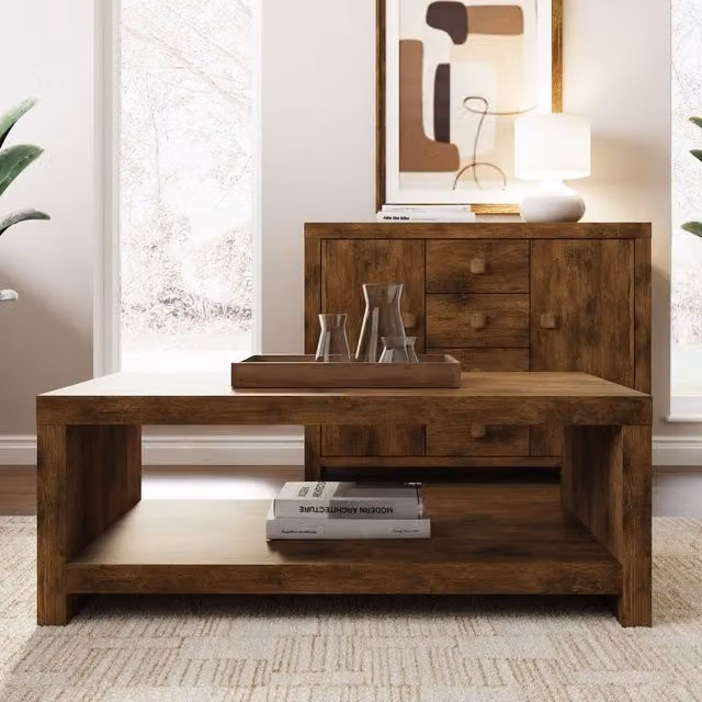 GFW Jakarta Rectangular Coffee Table with Shelf in Brown Mango Wood Effect – 1