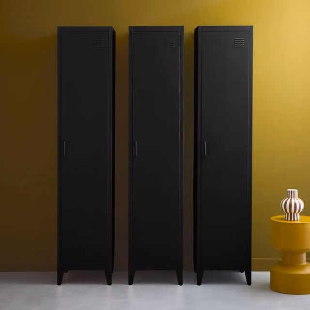 sweeek Metal Bedroom Cabinet Set of 3 in Black, H 180 x W 38 x D 35 cm