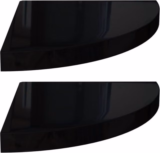 Berkfield Home Set of 2 High Gloss Black Floating Corner Shelves, W/D/H: 35 x 35 x 3.8 cm – 1