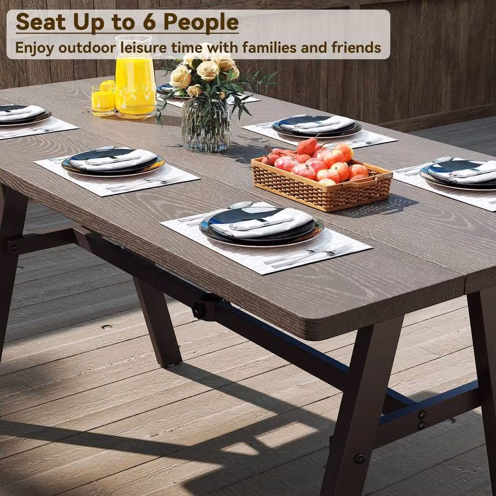 KORVIXA 3 Piece Outdoor Camping Table and Chairs Set for 6 People, Brown, W/D/H: 100 x 100 x 160 cm – 4
