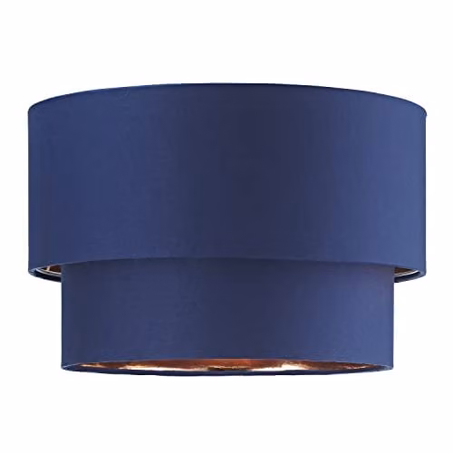 Happy Homewares Modern Round Blue Fabric Ceiling Pendant Lamp Shade with Copper Inner, W: 20 cm, H: 30 cm