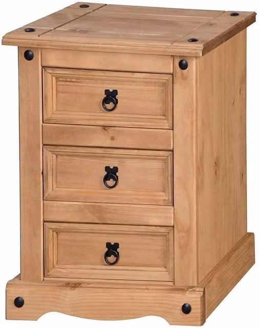 FORGEVIO 3 Drawer Bedside Cabinet in Natural Brown Pine Wood