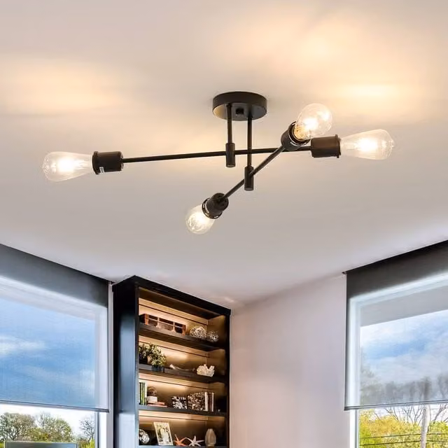 Goeco Sputnik Adjustable Ceiling Light, Black Industrial Chandelier with Dimmable E27 Fitting