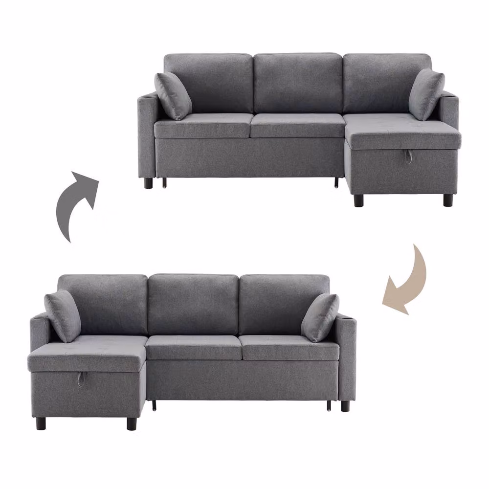 BTM Grey L-Shaped Fabric Sofa Bed with Pull-Out Design, Reversible Seating and Hidden Storage Space – 2