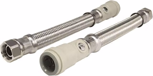 John Guest Silver Stainless Steel Hose with Union Nut and Service Valve, 15mm x 1/2", Length: 300 mm (Pack of 2)