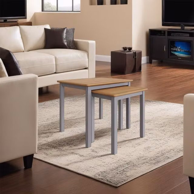 FWStyle Painted Solid Oak Nest of 2 Tables in Dove Grey