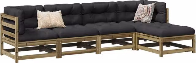 Berkfield Home 5 Piece L-Shape Garden Sofa Set in Brown Treated Pine Wood with Grey Cushions – 1