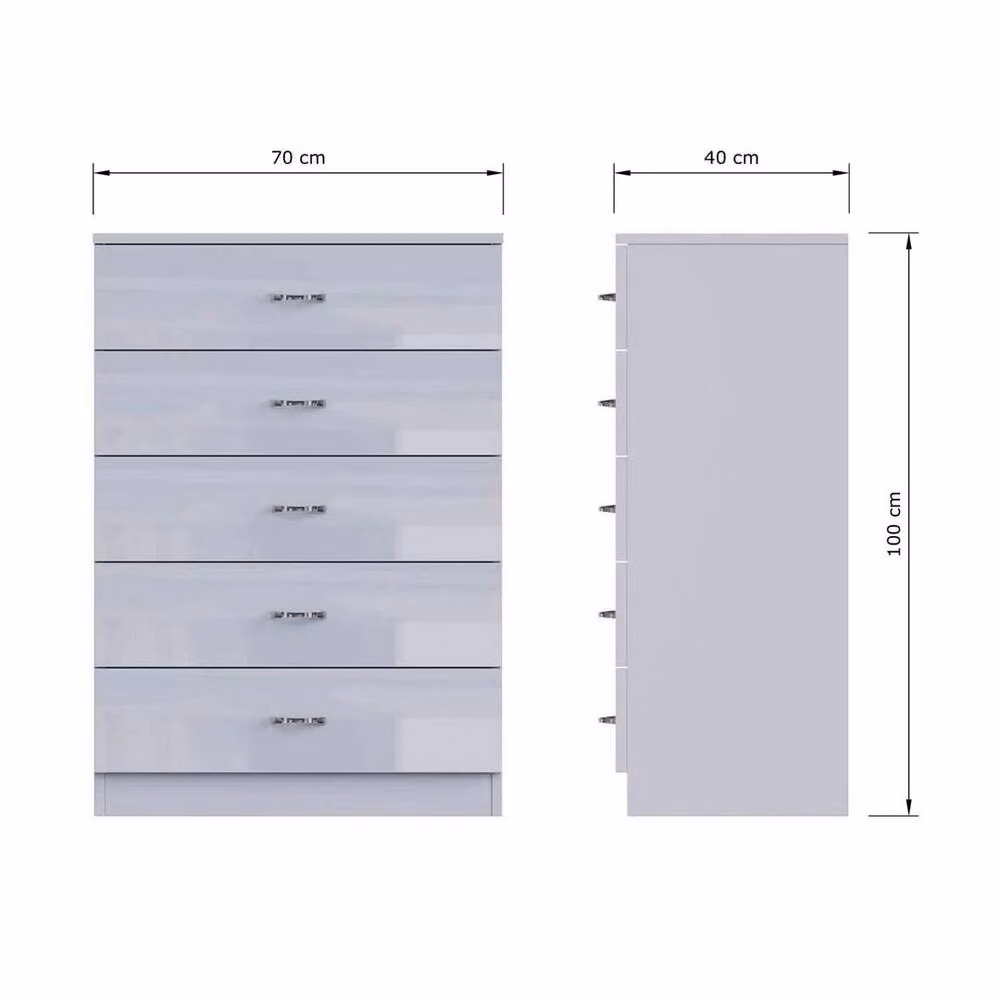 SPETLEK Grey High Gloss 5 Drawer Tall Chest of Drawers – 2