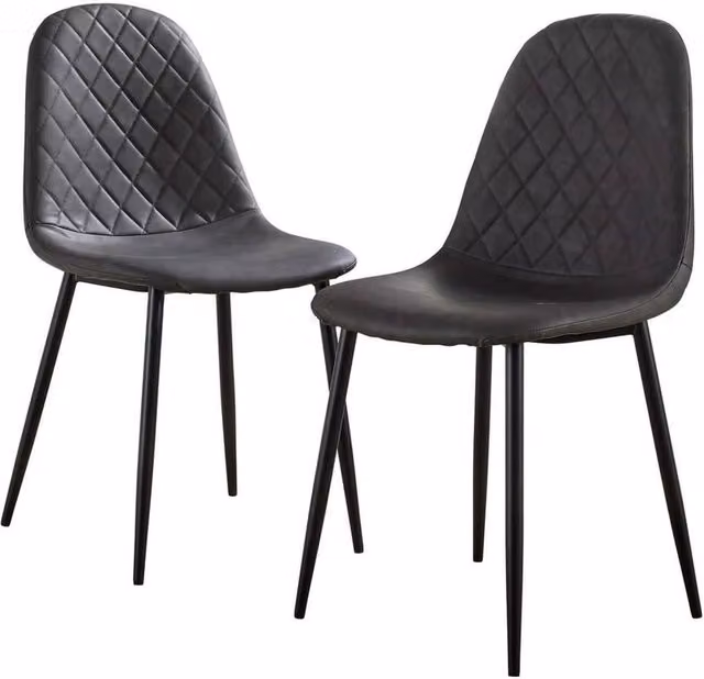 FORGEVIO Set of 2 Grey Diamond Fabric Kitchen Dining Chairs with Black Metal Legs