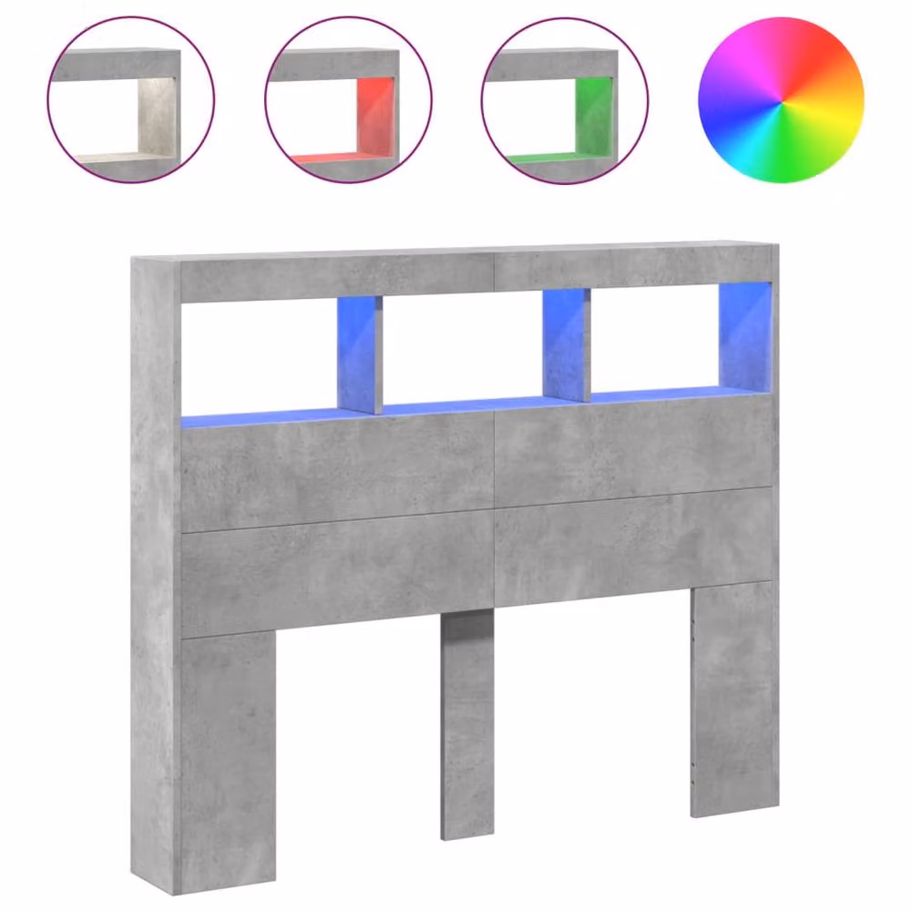 Berkfield Home Headboard Cabinet with Integrated LED Lighting in Matt Concrete Grey, W/D/H: 120 x 17 x 102 cm – 3