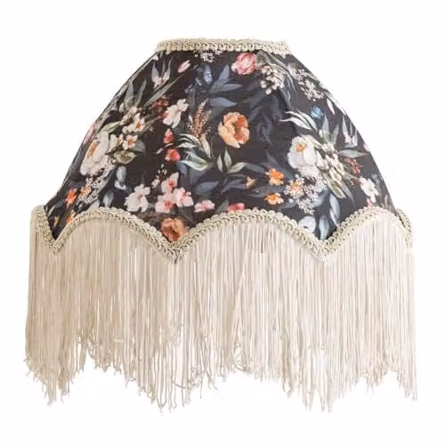 ValueLights Peony Scalloped Floral Fabric Classic Dome Lamp Shade in Grey and Multicolour, Shade Width: 30 cm